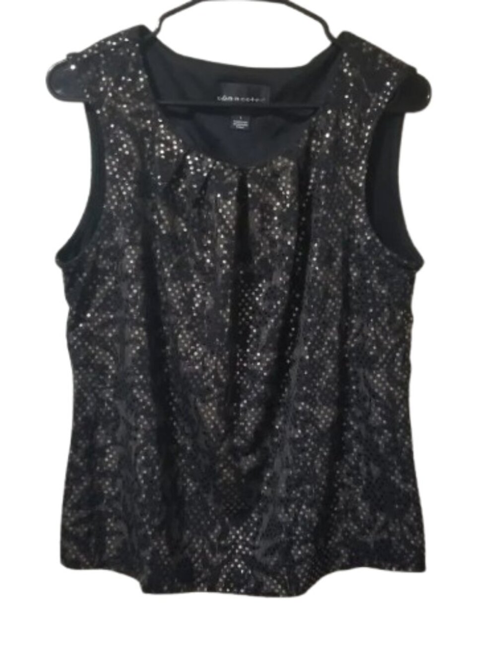 💚3/$15 Connected Apparel Women's Blouse Large Black Sequin Sleeveless Top